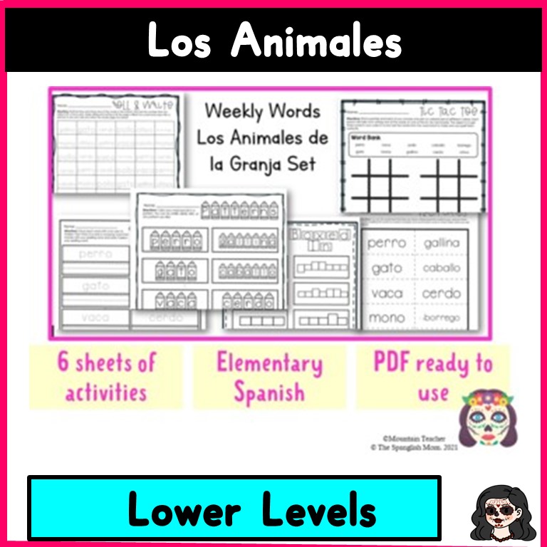 Animales de la Granja Vocabulary Elementary Spanish Weekly Sheet